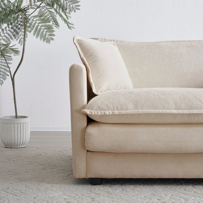 Oversized U Shaped Sofa and Two Chenille Ottomans