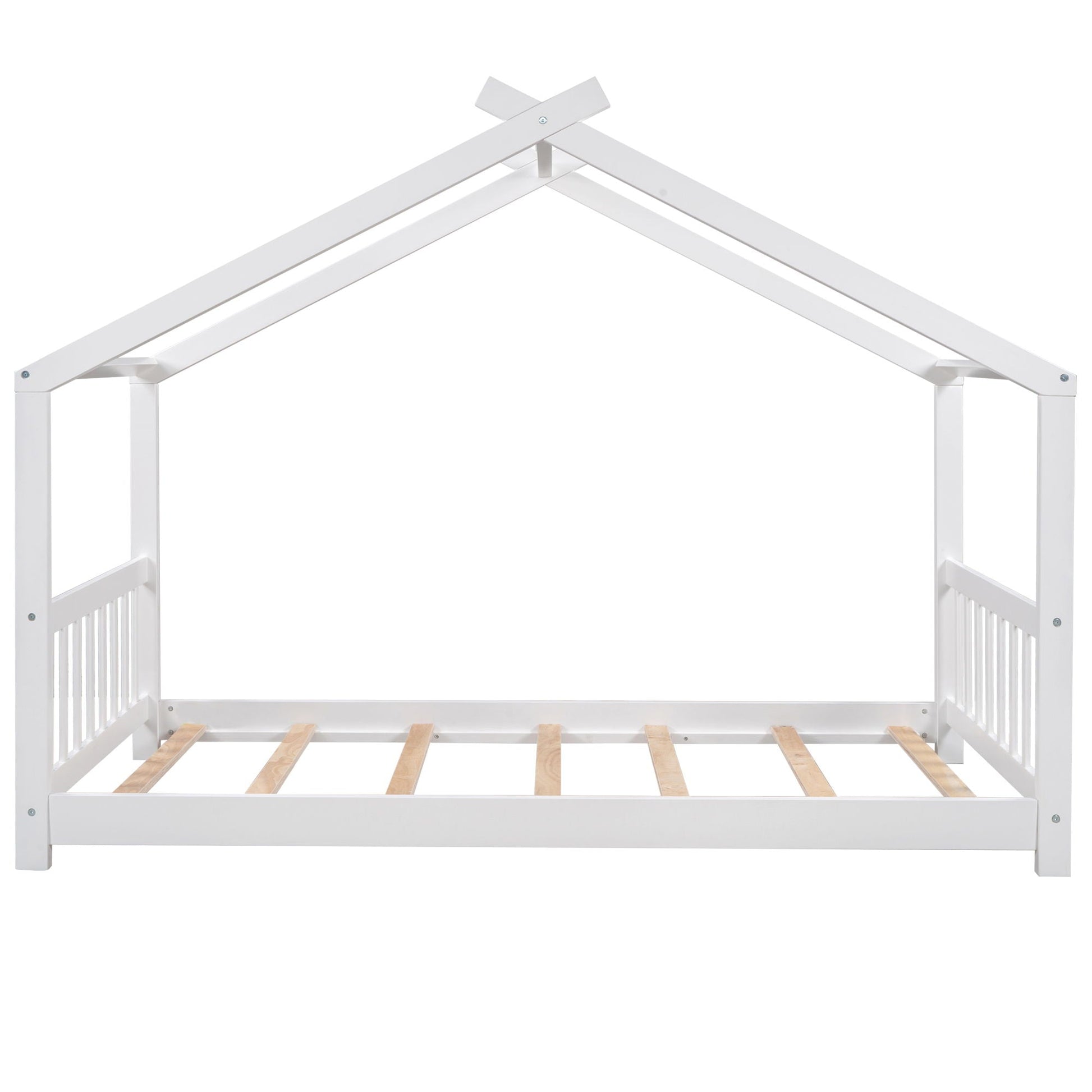 House platform bed white roof design with headboard and footboard, slatted base HouseOfZazla on Tampa Home & Garden Store
