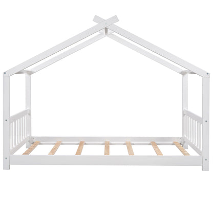 House platform bed white roof design with headboard and footboard, slatted base HouseOfZazla on Tampa Home & Garden Store