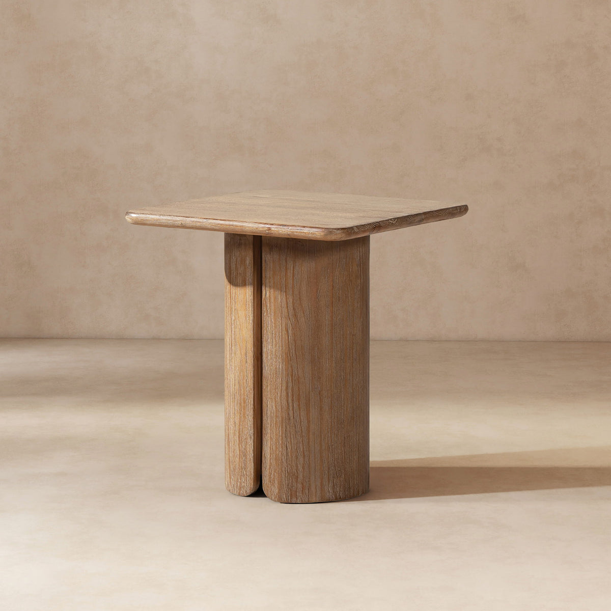 Antique brown wood square pedestal side table by HouseOfZazla with sculptural base on Tampa Home & Garden Store