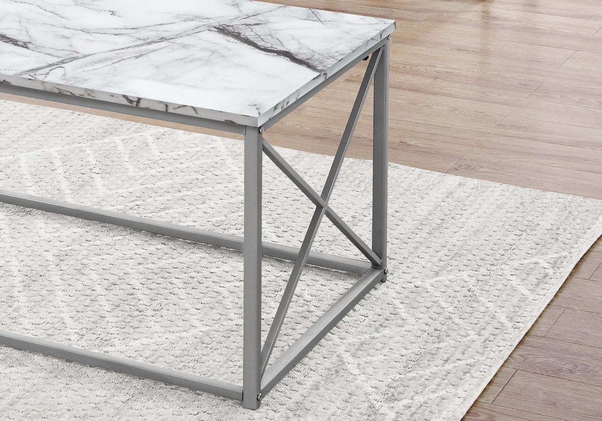 Marble-look laminate coffee table with gray metal frame, part of a 3-piece set on Tampa Home & Garden Store