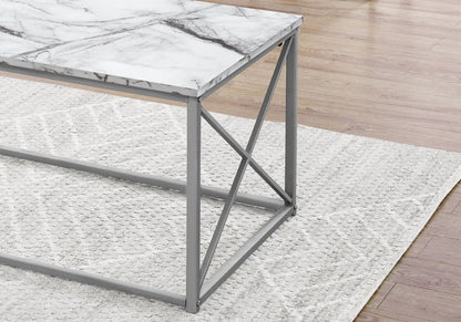 Marble-look laminate coffee table with gray metal frame, part of a 3-piece set on Tampa Home & Garden Store