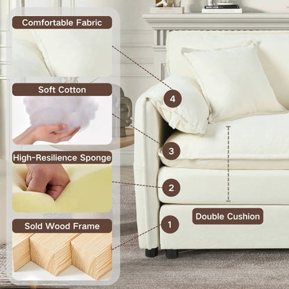 Modular sectional sofa with ottoman in cream cotton fabric by Unique Piece Furniture on Tampa Home & Garden Store