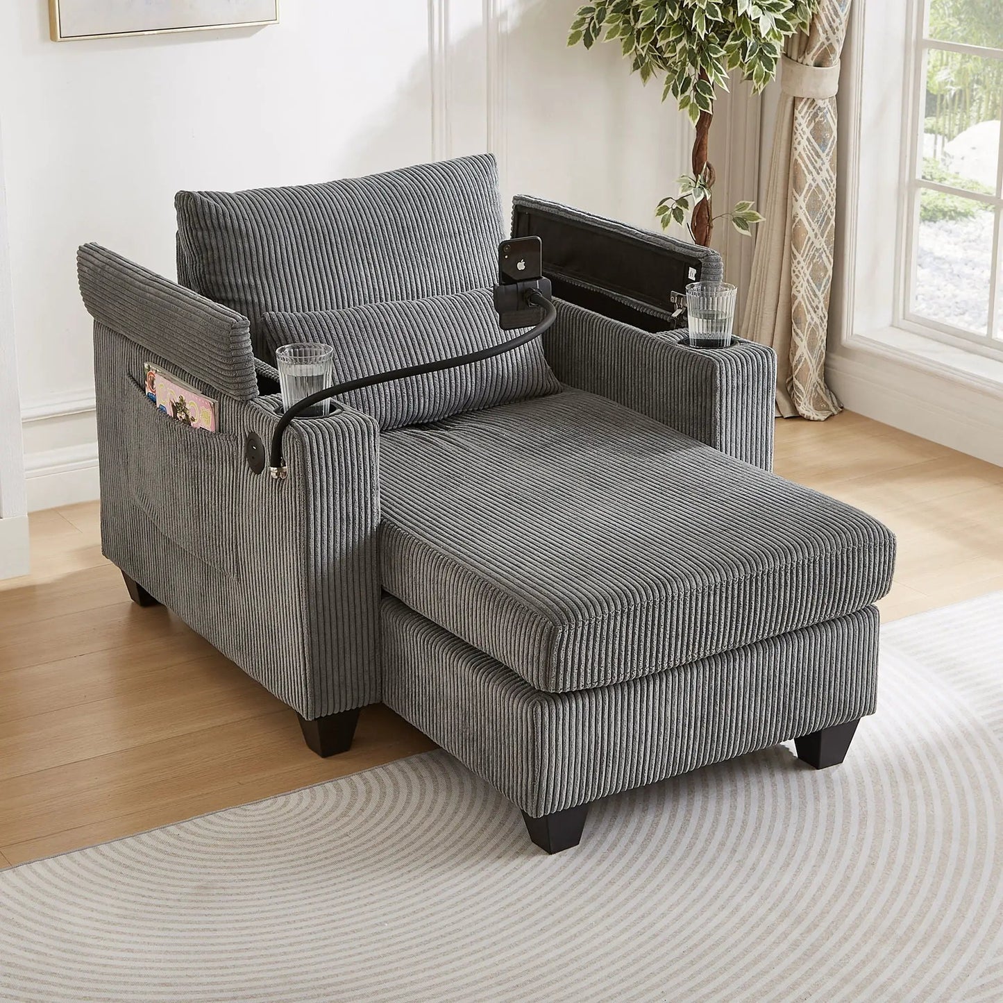 Convertible Chaise Lounge Chair With USB Ports