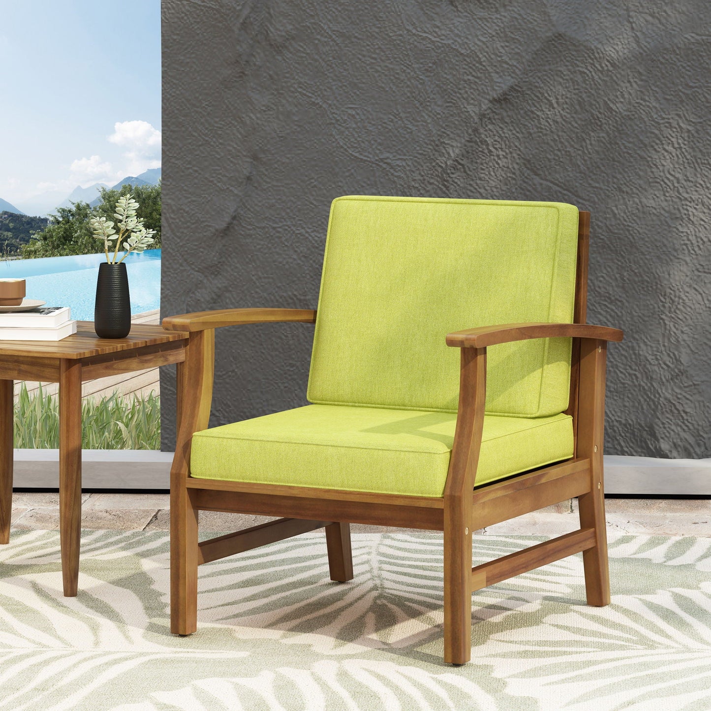 Perla Contemporary Club Chair lime green cushion with wooden frame by HouseOfZazla on Tampa Home & Garden Store