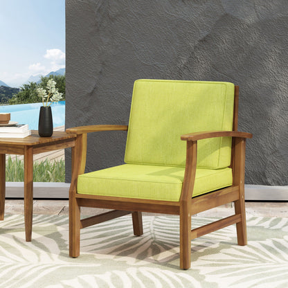Perla Contemporary Club Chair lime green cushion with wooden frame by HouseOfZazla on Tampa Home & Garden Store