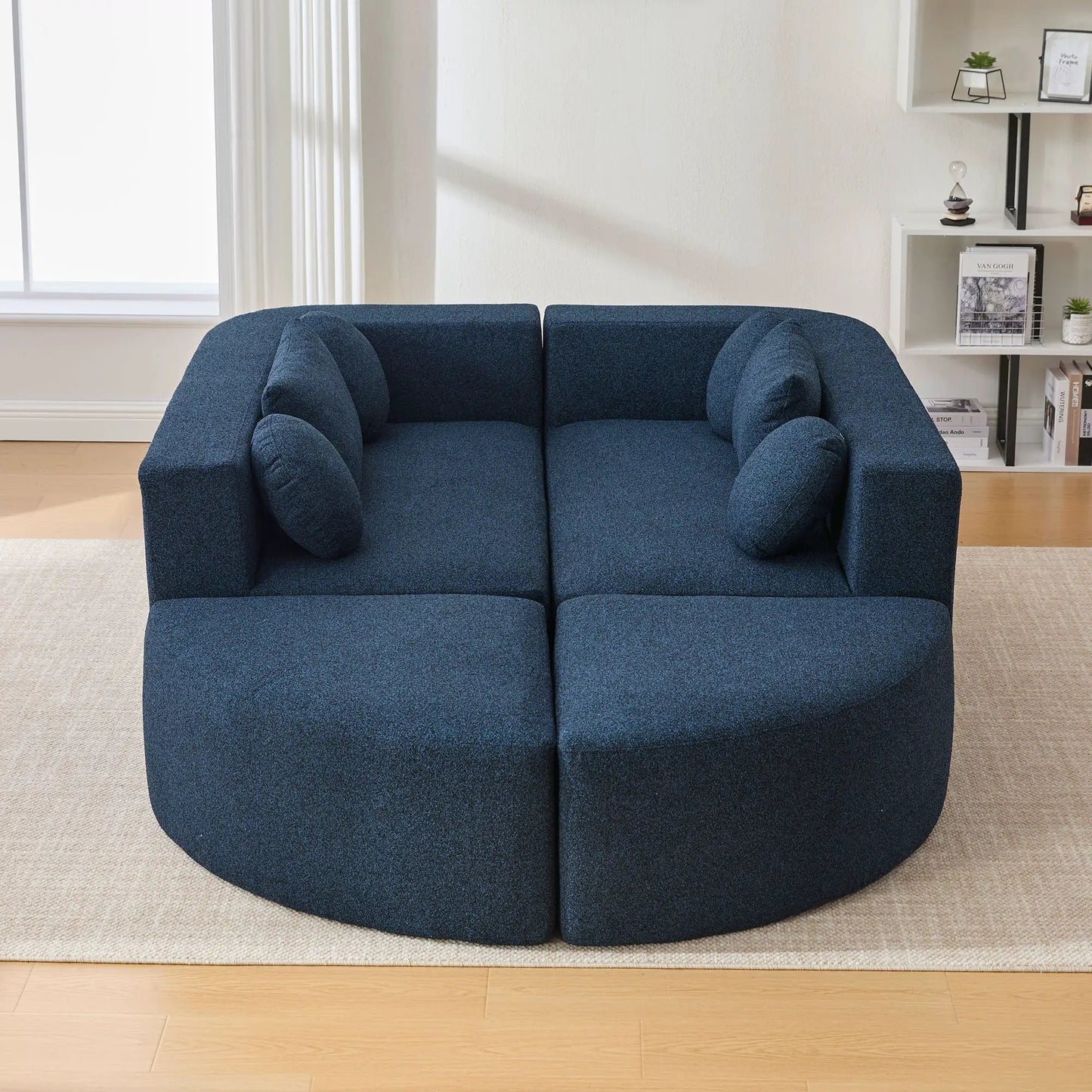 Boneless couch modular sectional sofa with deep seating and curved design in navy fabric on Tampa Home & Garden Store