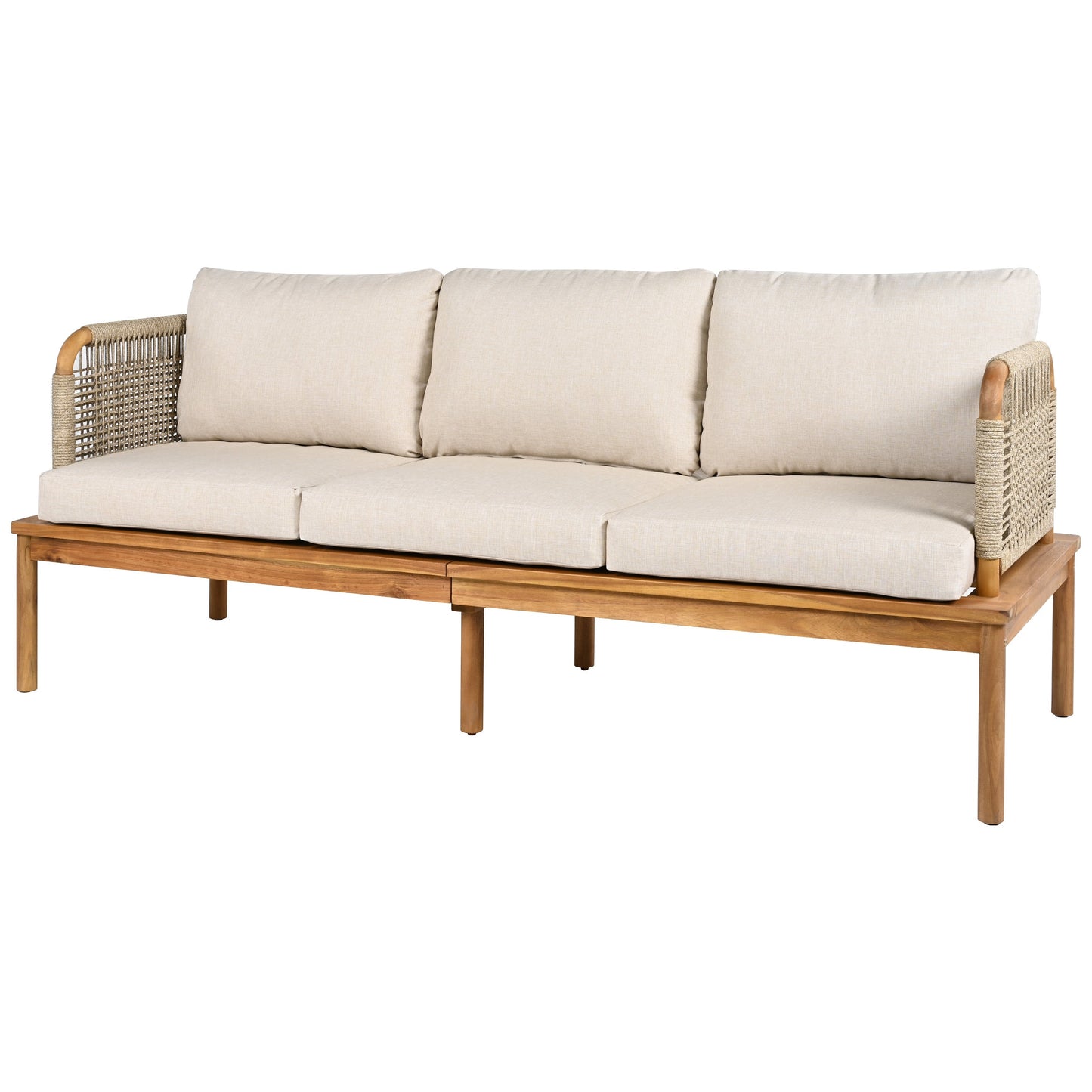 Outdoor 5-Piece Acacia Wood and Rope Patio Sofa Set with beige cushions by HouseOfZazla on Tampa Home & Garden Store
