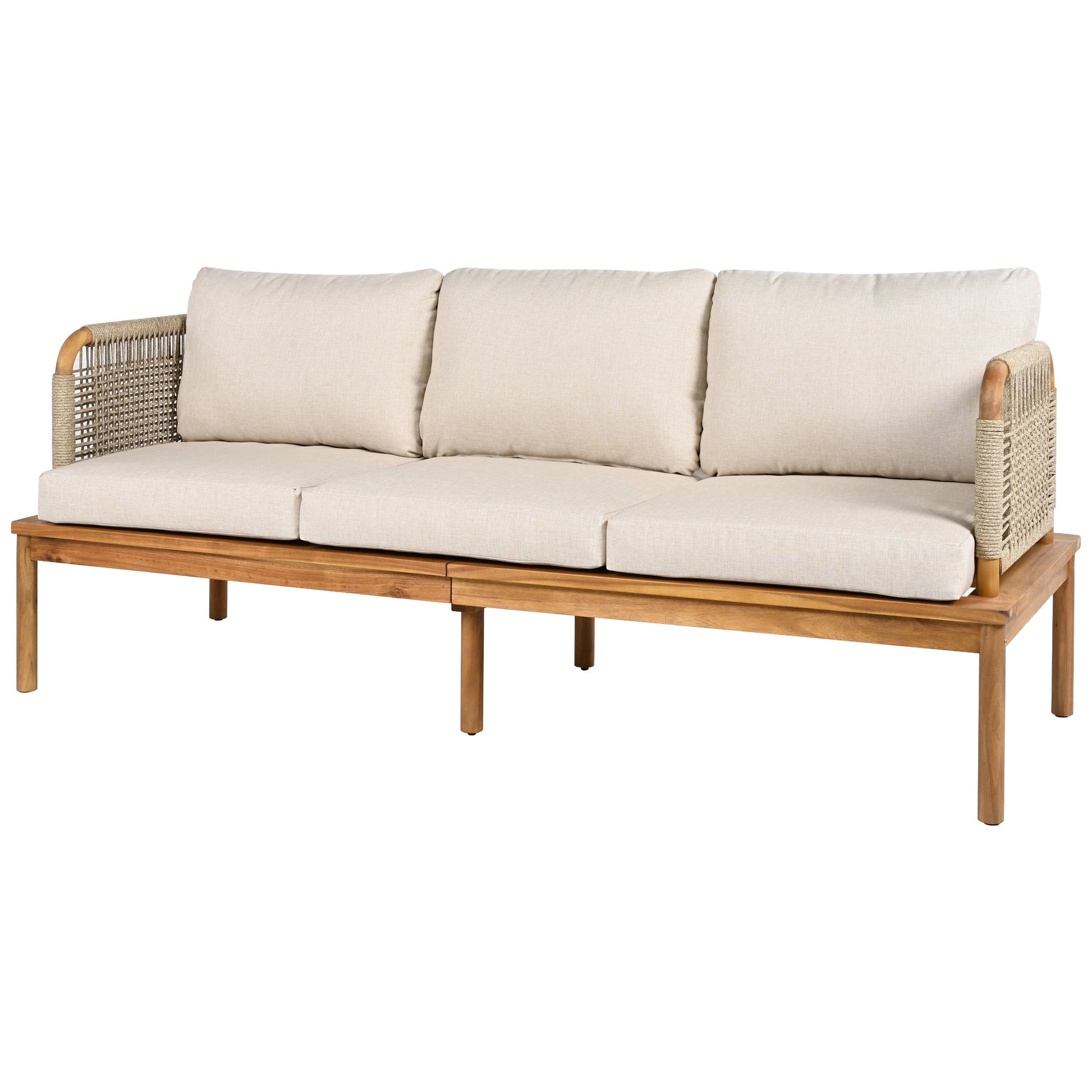 Outdoor 5-Piece Acacia Wood and Rope Patio Sofa Set with beige cushions by HouseOfZazla on Tampa Home & Garden Store