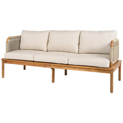 Outdoor 5-Piece Acacia Wood and Rope Patio Sofa Set with beige cushions by HouseOfZazla on Tampa Home & Garden Store