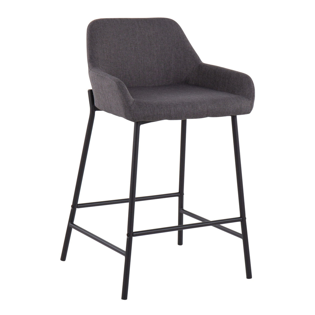 Industrial fixed-height counter stool set by HouseOfZazla, upholstered gray fabric, black legs on Tampa Home & Garden Store