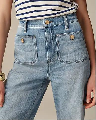 Washed-out loose-leisure jeans with button front, slightly flared, FLIPSTYLEZLLC denim on Tampa Home & Garden Store