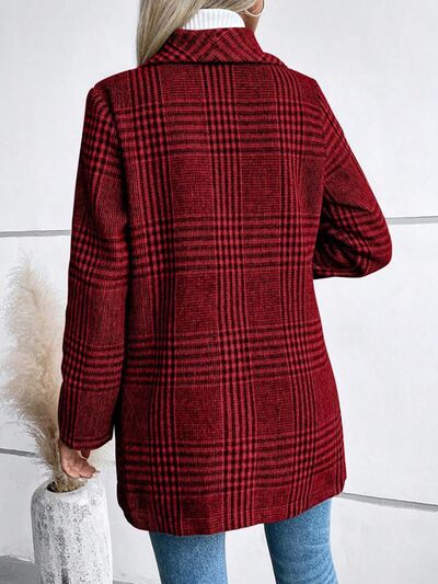 Women's plaid collared neck buttoned long sleeve jacket Stevvex, red plaid, lightweight coat on Tampa Home & Garden Store