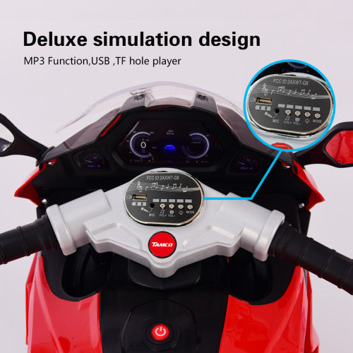 Kids' 12V red electric motorcycle with light-up training wheels, UpTrend Deals, MP3/USB/TF on Tampa Home & Garden Store