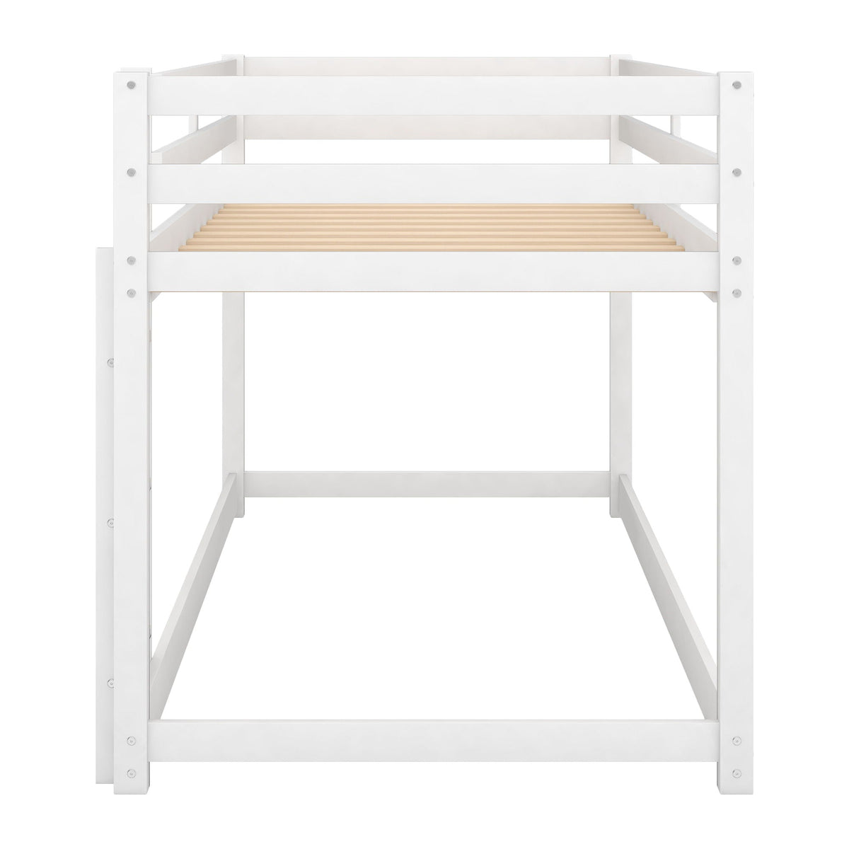 Floor bunk bed with ladder, white wooden frame with slatted base, HouseOfZazla bunk beds on Tampa Home & Garden Store