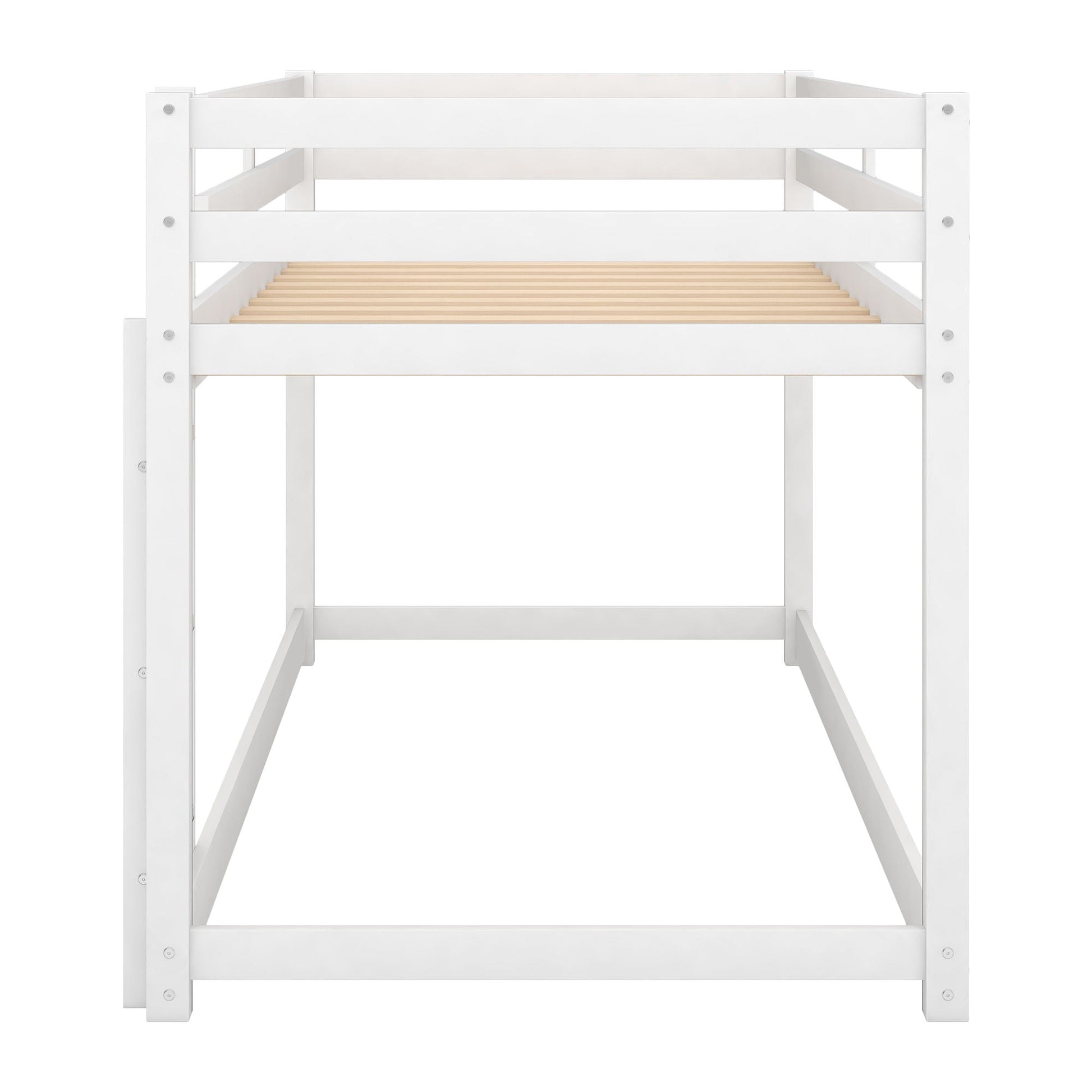Floor bunk bed with ladder, white wooden frame with slatted base, HouseOfZazla bunk beds on Tampa Home & Garden Store
