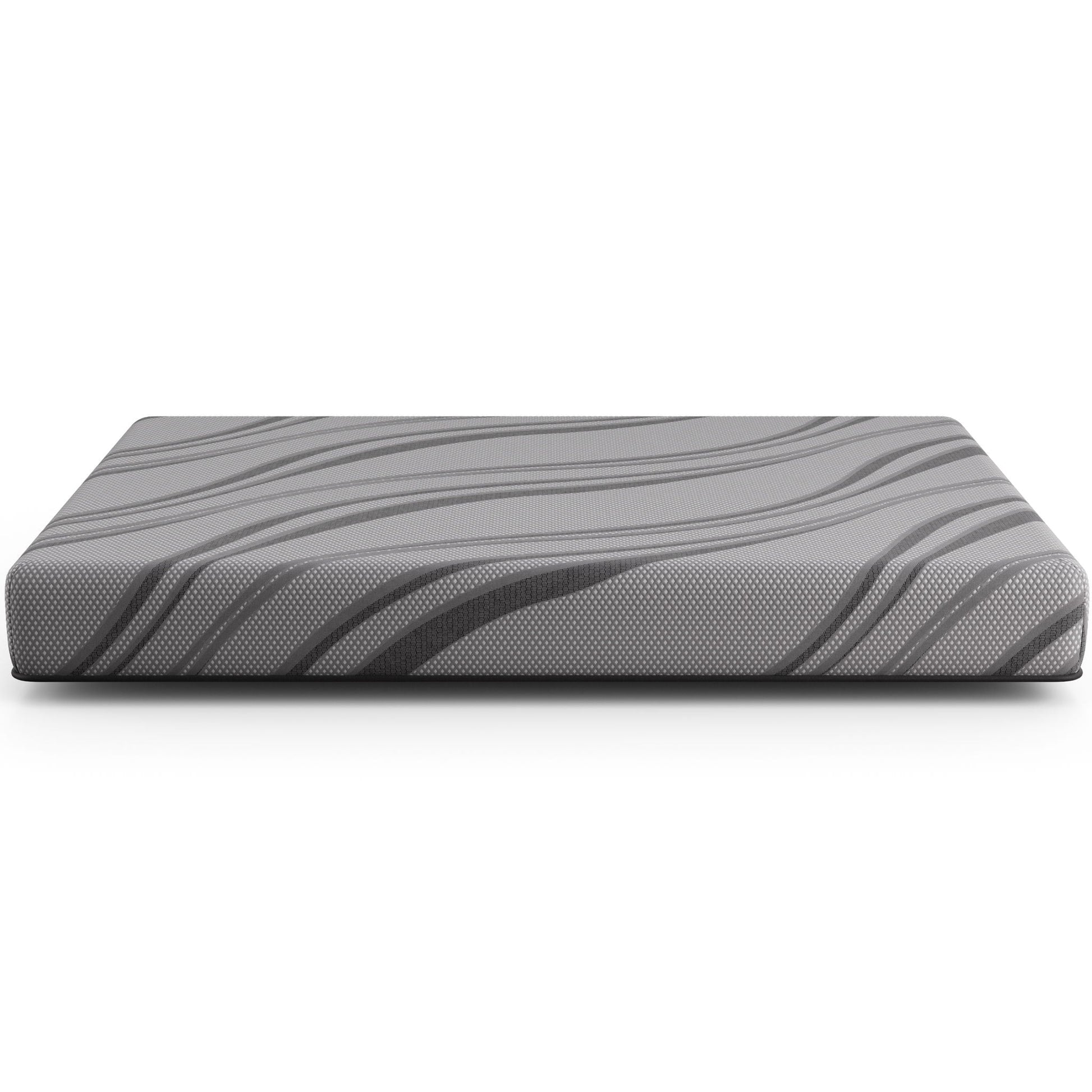 Bib Nl 8in Pro Gel Foam Firm Hybrid Mattress by HouseOfZazla, gray striped cover on Tampa Home & Garden Store