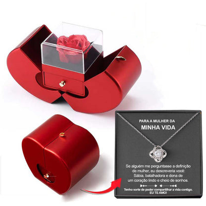 Red apple-shaped jewelry box with clear lid and red rose; includes necklace pendant on Tampa Home & Garden Store
