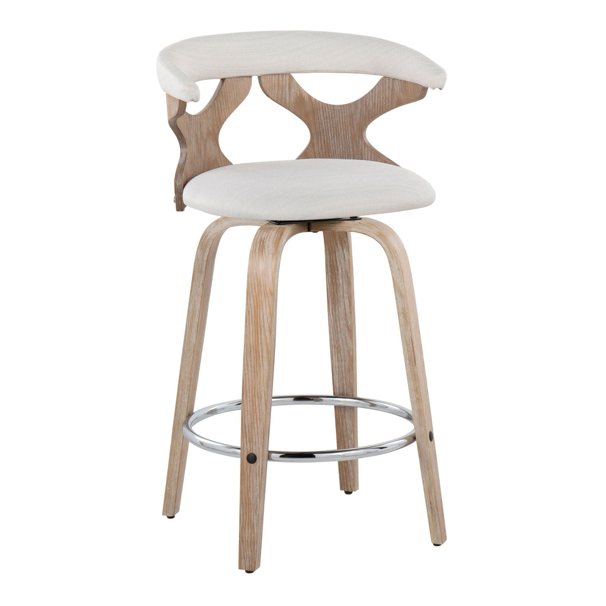 Counter stool set mid-century modern swivel with natural wood legs and white upholstery on Tampa Home & Garden Store