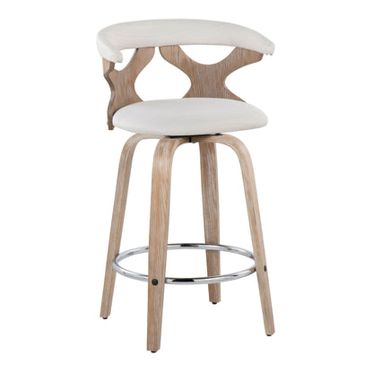 Counter stool set mid-century modern swivel with natural wood legs and white upholstery on Tampa Home & Garden Store