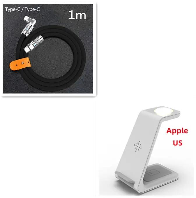 2 items: 3 in 1 fast charging station with black Type-C cable and white wireless stand Apple US on Tampa Home & Garden Store