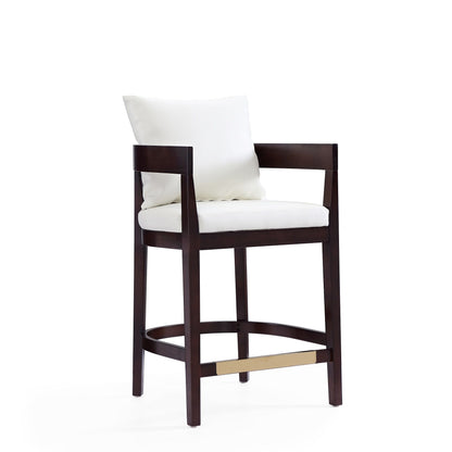 Mid-Century counter stool with white upholstered seat and back, dark wood frame HouseOfZazla on Tampa Home & Garden Store