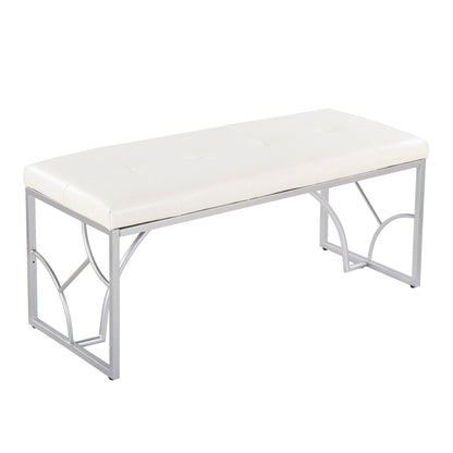Elegant upholstered bench by HouseOfZazla with tufted white cushion and metal frame on Tampa Home & Garden Store