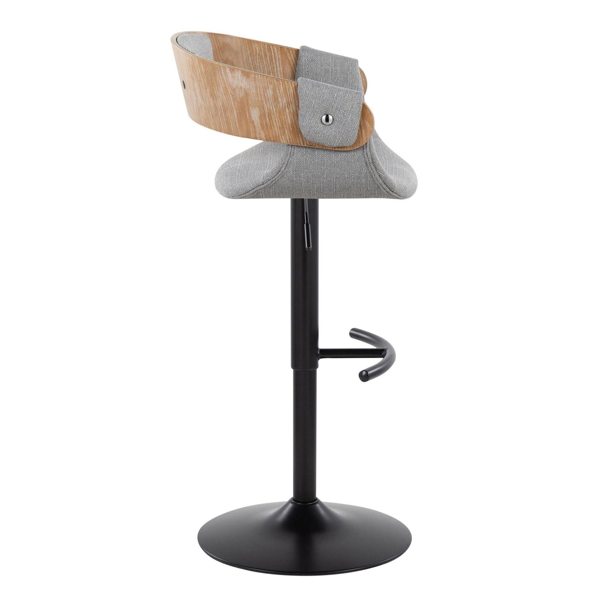 Mid-Century modern adjustable barstool with swivel and T-foot rest, gray fabric seat on Tampa Home & Garden Store