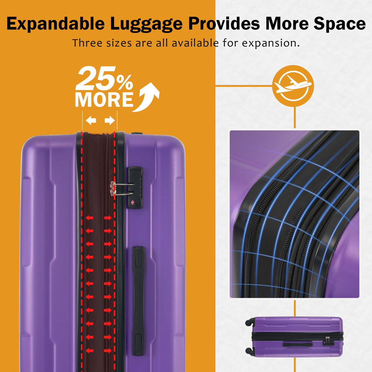 2-piece luggage set; purple ABS expandable with spinner wheels and TSA lock (20in & 28in) on Tampa Home & Garden Store