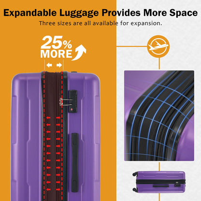 2-piece luggage set; purple ABS expandable with spinner wheels and TSA lock (20in & 28in) on Tampa Home & Garden Store