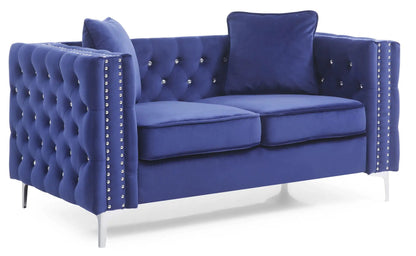 Elegant Track Arm Loveseat blue velvet, tufted nailhead trim by Unique Piece Furniture on Tampa Home & Garden Store