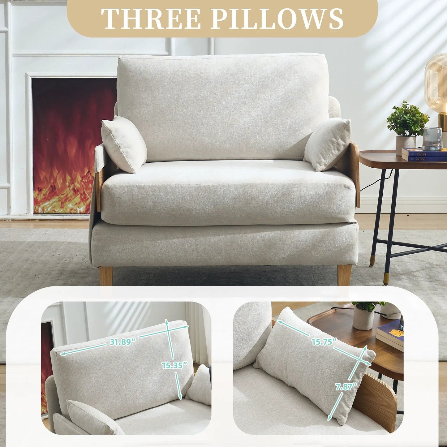 Mid Century Modern Foldable Sofa Bed, 3 Pillows