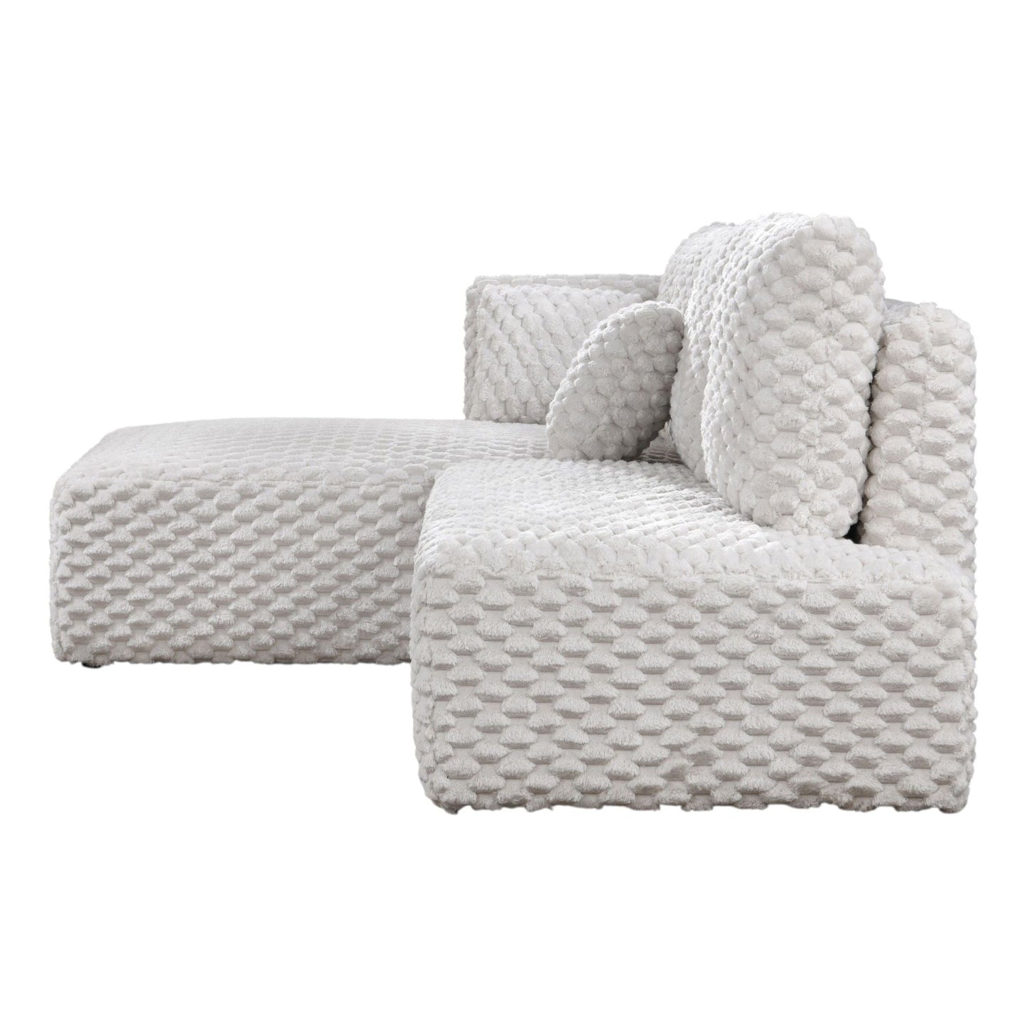 Manya ivory sectional sofa with chunky textured boucle upholstery, stationary design on Tampa Home & Garden Store