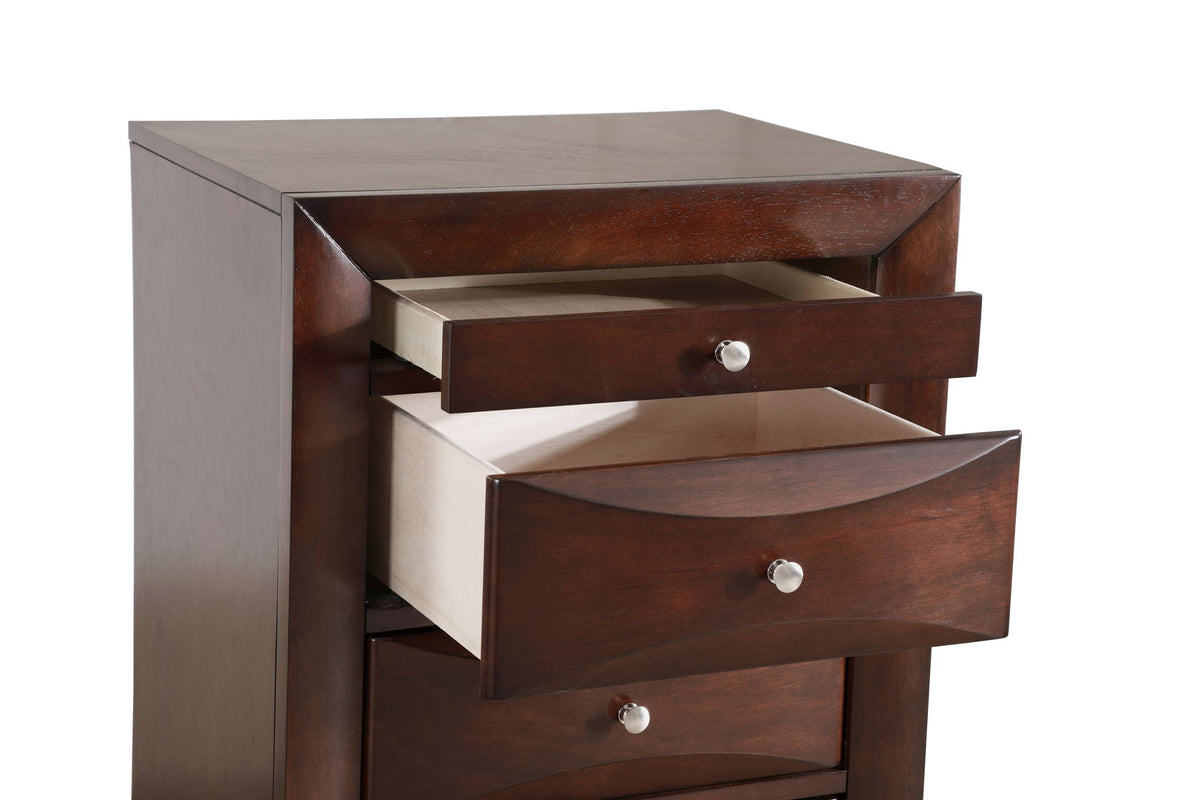 7-drawer lingerie chest in dark espresso wood with silver knobs; top drawer open, light interior on Tampa Home & Garden Store