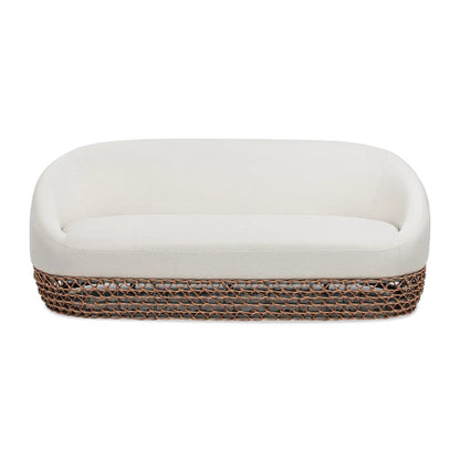 Willow upholstered patio sofa, cream cushions, woven rattan base, Unique Piece Furniture on Tampa Home & Garden Store