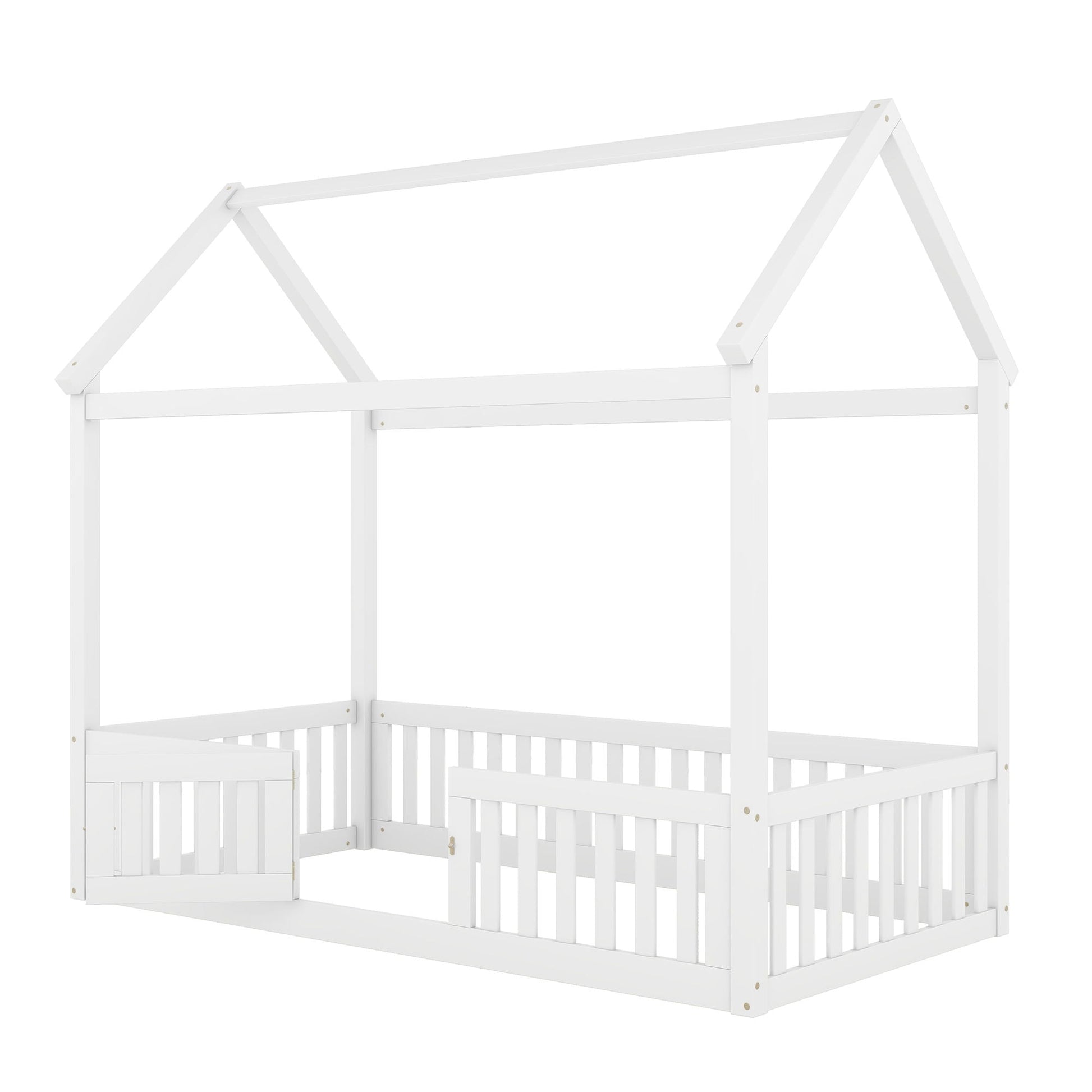 Wood House Bed With Fence And Door, white painted platform bed by HouseOfZazla on Tampa Home & Garden Store