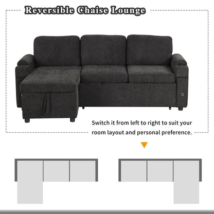Convertible L Shaped Sofa Couch with Storage, Cup Holders, USB Ports in dark gray fabric on Tampa Home & Garden Store