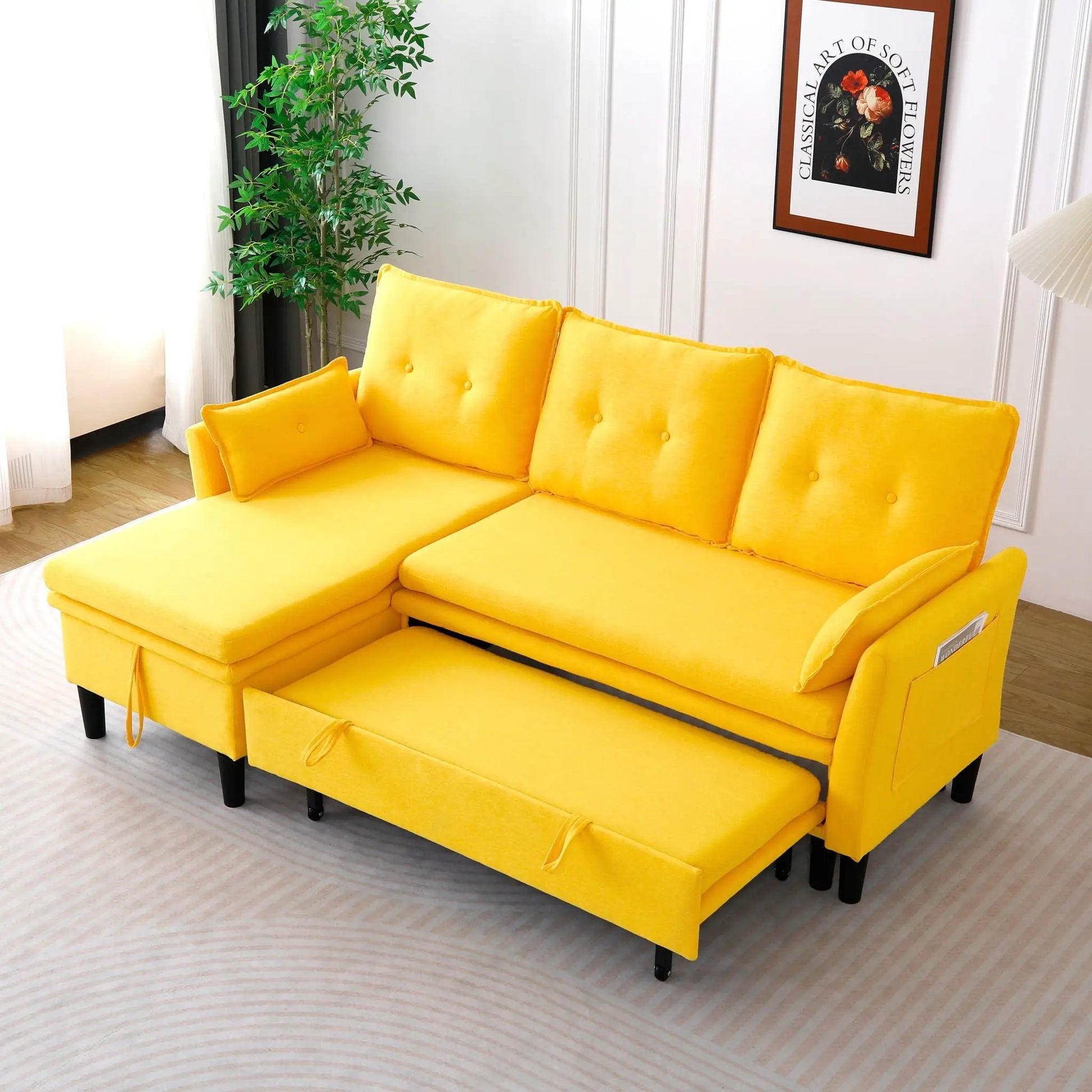 L-Shaped Reversible Chaise Sectional Sofa With Storage in yellow upholstery for living room on Tampa Home & Garden Store
