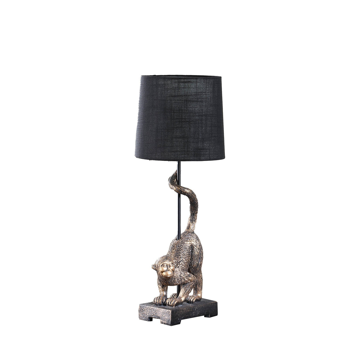 24in capuchin monkey table lamp in antique bronze with black fabric shade by HouseOfZazla on Tampa Home & Garden Store