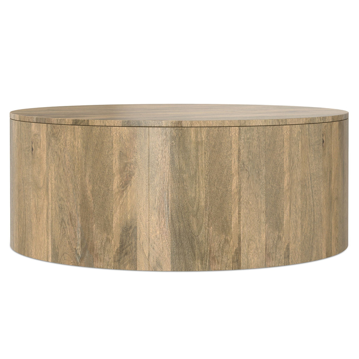 Millbury Drum Coffee Table round natural wood finish by HouseOfZazla drum-style vertical panels on Tampa Home & Garden Store