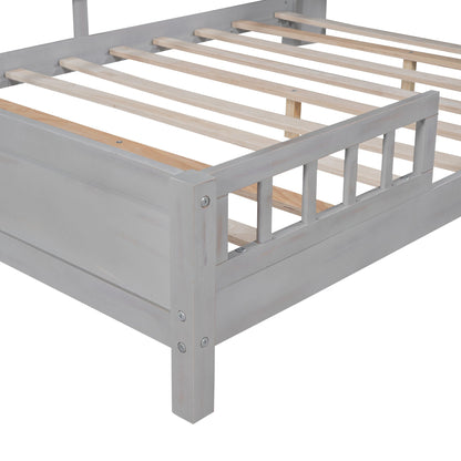 Wood platform bed by HouseOfZazla in grey finish with guardrail and natural wood slats on Tampa Home & Garden Store