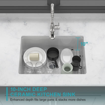 Rectangular deep single bowl ceramic sink with dual-mount install, chrome faucet, HouseOfZazla on Tampa Home & Garden Store