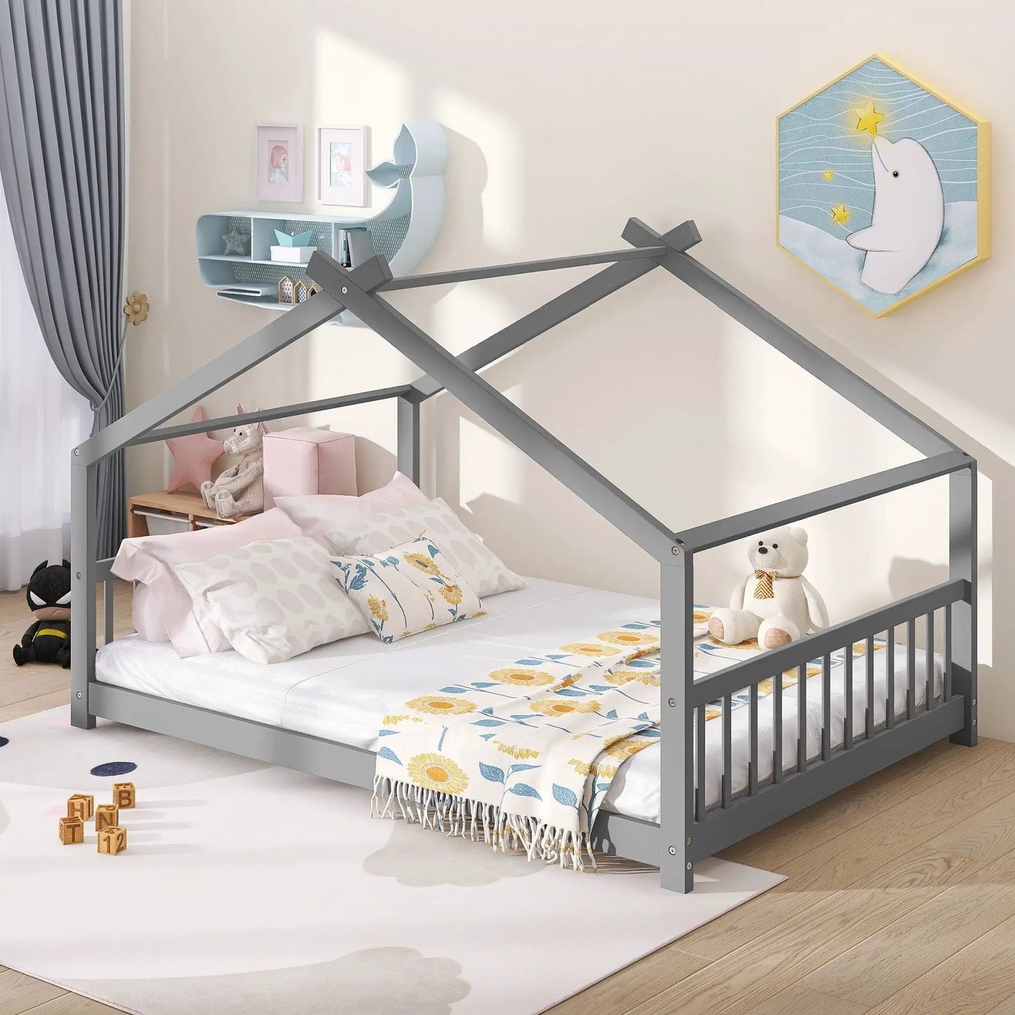 Playhouse Design Bed with Cozy Roof for Kids