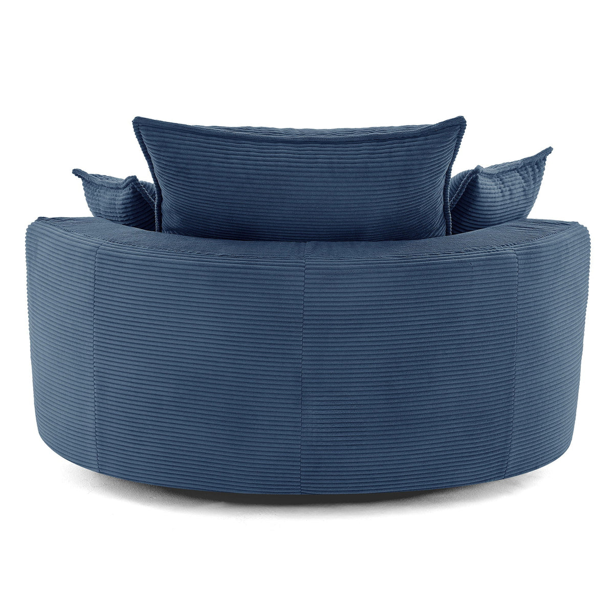 Swivel barrel chair with cushion and pillows in blue corduroy fabric, HouseOfZazla swing chair on Tampa Home & Garden Store