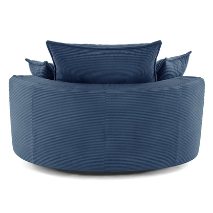 Swivel barrel chair with cushion and pillows in blue corduroy fabric, HouseOfZazla swing chair on Tampa Home & Garden Store