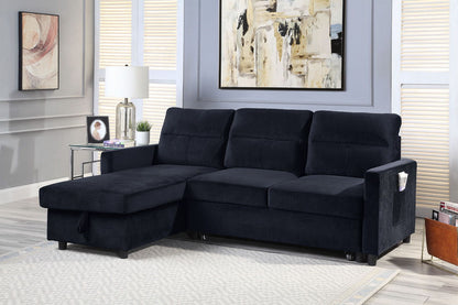 Ivy reversible sleeper sectional sofa with storage chaise and side pocket, navy fabric on Tampa Home & Garden Store