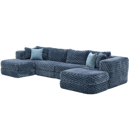 Modular sectional sofa boneless couch with 2 ottomans in blue knit fabric HouseOfZazla on Tampa Home & Garden Store