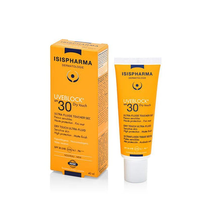 Isispharma Uveblock SPF30 sunscreen box and tube in bright orange packaging on Tampa Home & Garden Store
