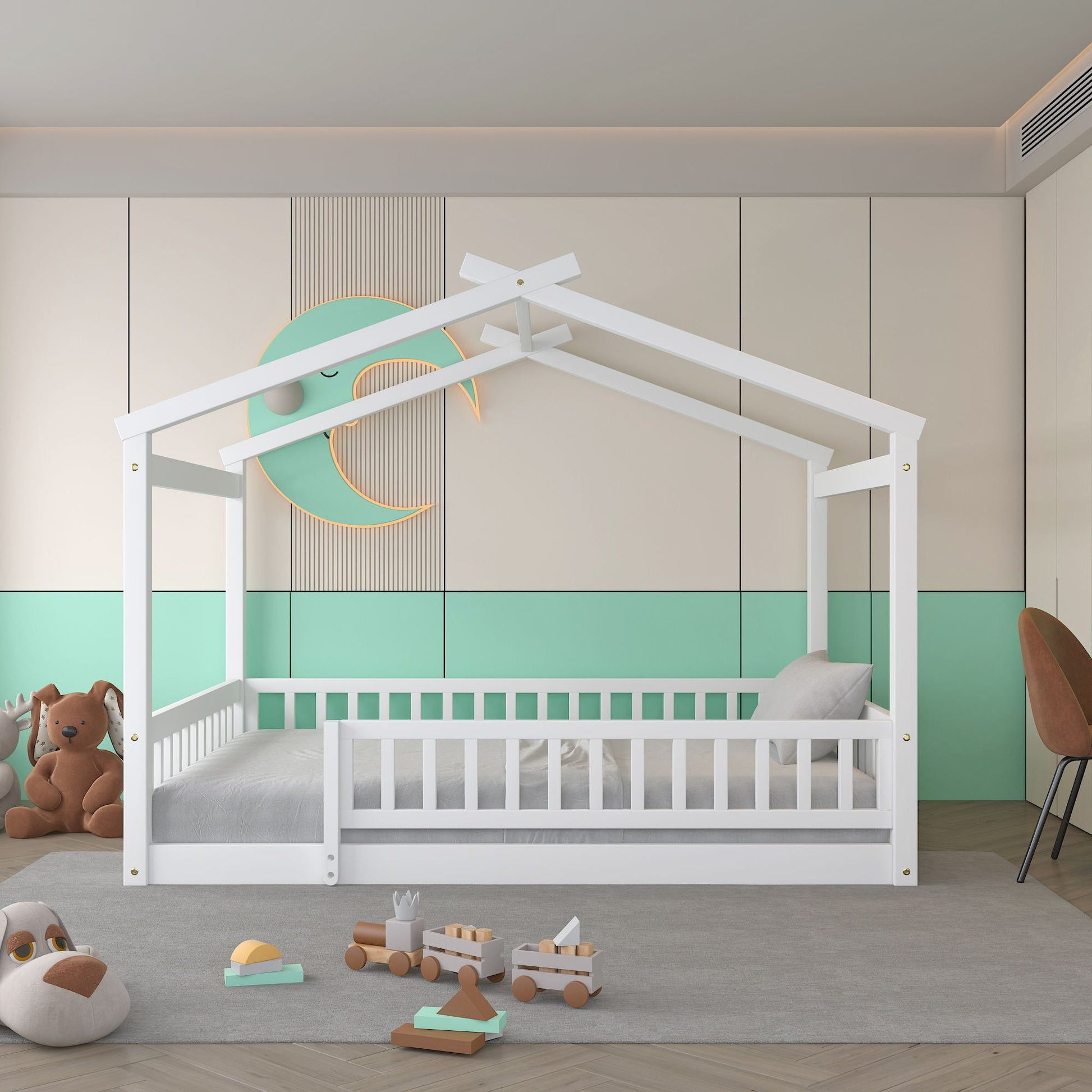 Bed House Bed Frame With Fence canopy bed in white wood for kids on Tampa Home & Garden Store