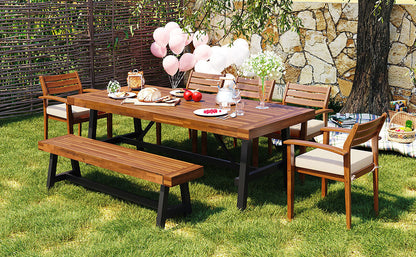 GO Outdoor Wood Dining Set for 7-8 Persons with wood table and beige chairs by HouseOfZazla on Tampa Home & Garden Store